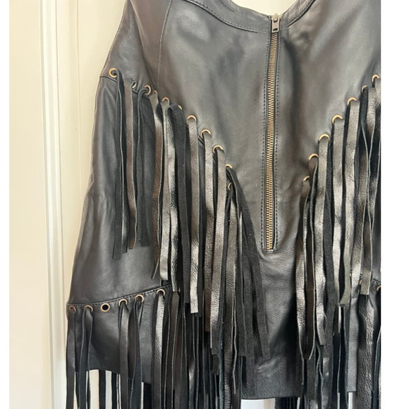 Understated Leather Leather Mini Skirt with Tassels in Black - Picture 7 of 11